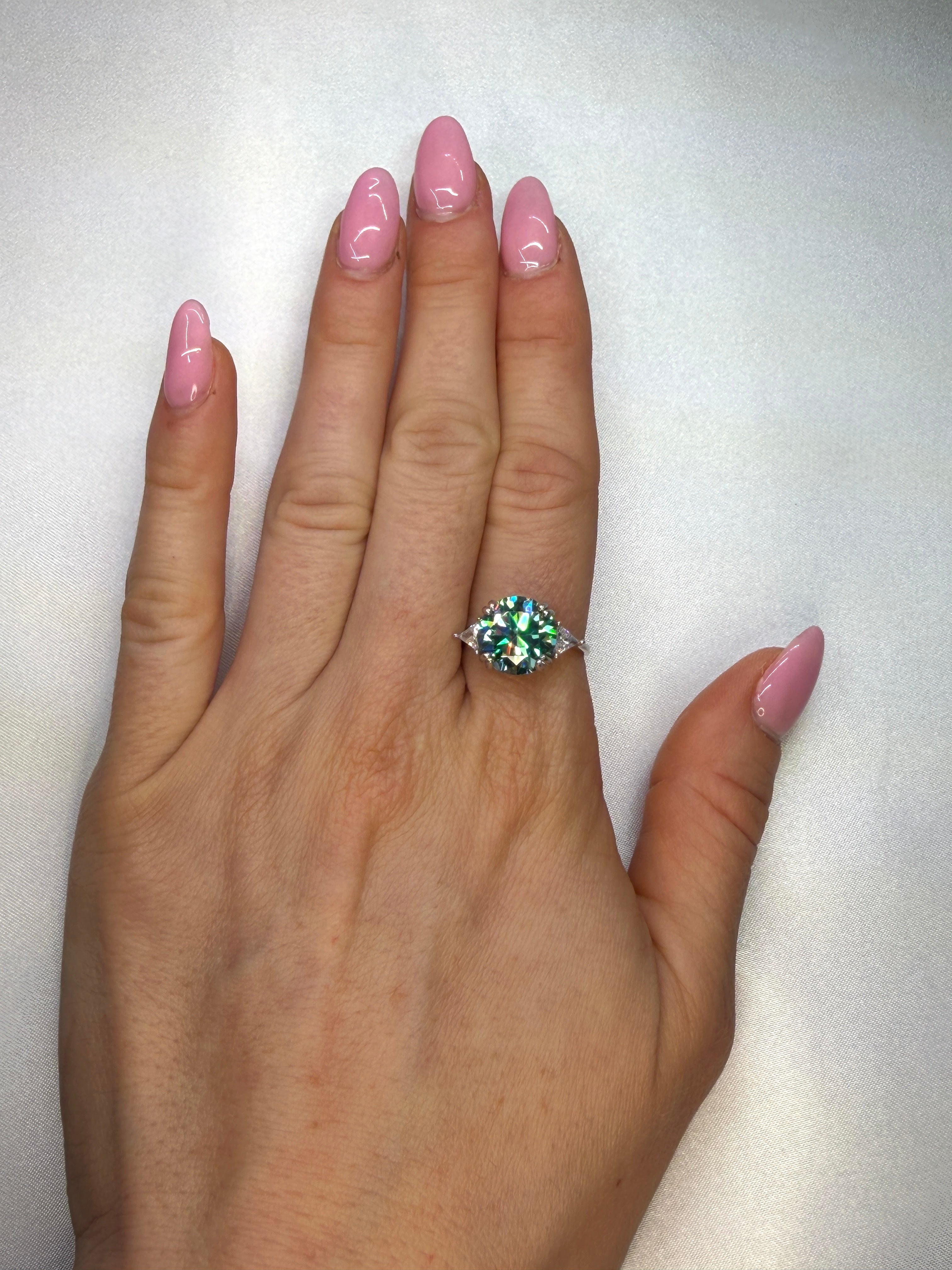 VVS1 5 Carat Green Moissanite Cocktail Ring Platinum Plated