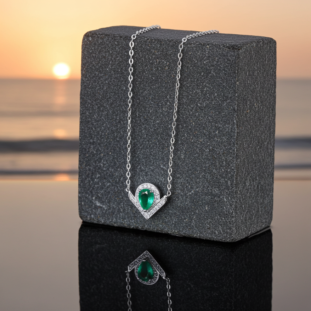 Natural Emerald Teardrop Pendant Necklace 5x7mm