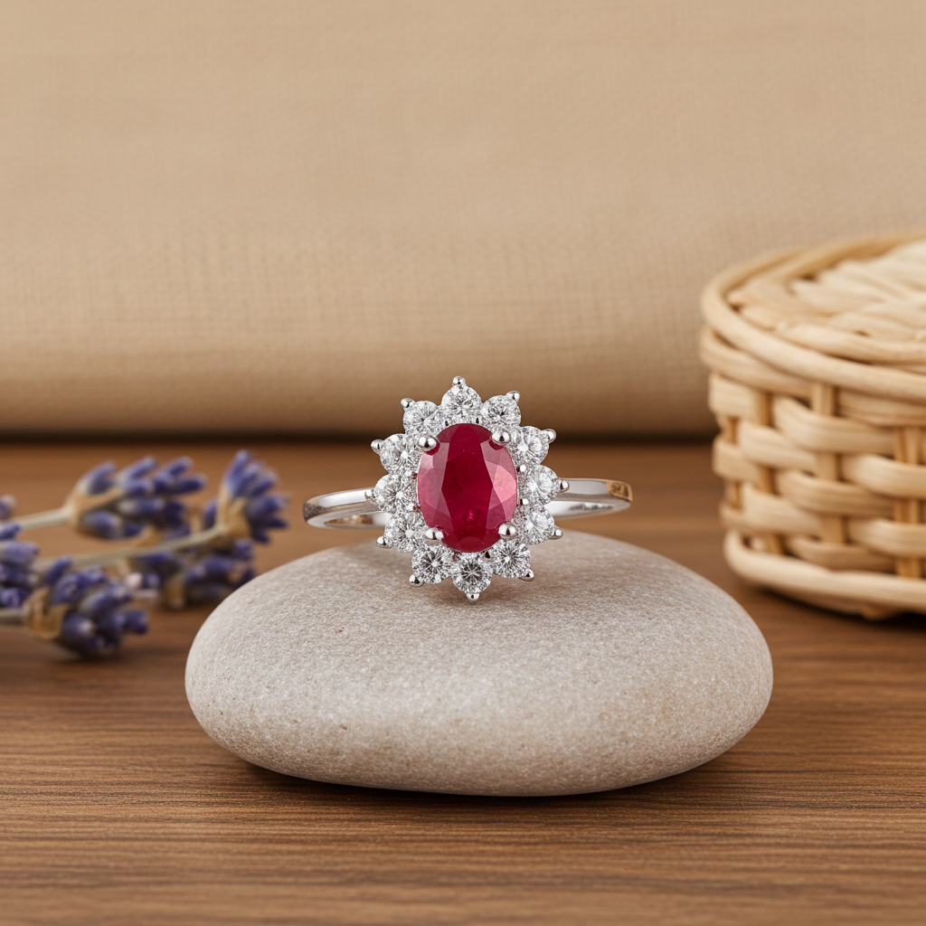 Bright Red Red Ring Sterling Silver 5x7mm