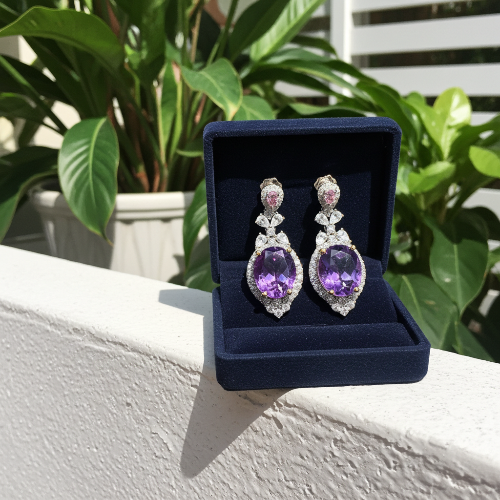 2.5CT Amethyst Drop Dangle Earrings 925 Sterling Silver
