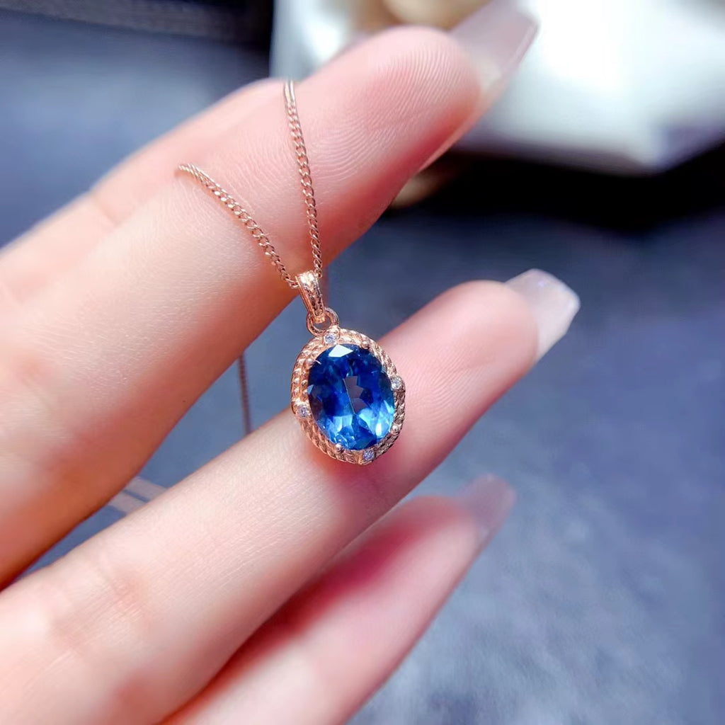 London Blue Topaz Jewelry Set 925 Sterling Silver, Natural London Blue Topaz