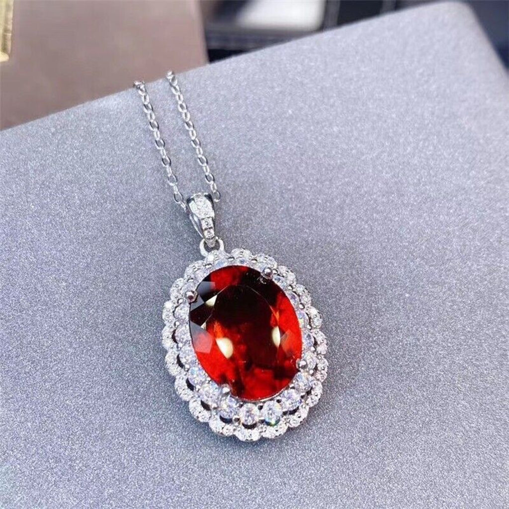 10x14mm Natural Red Garnet Pendant Necklace, Red Garnet Pendant and Necklace