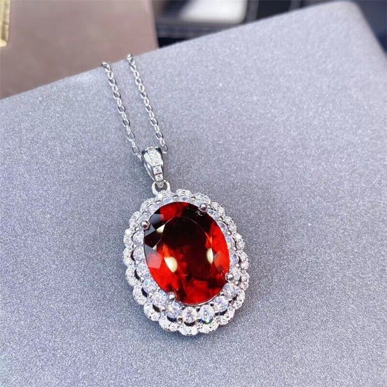 10x14mm Natural Red Garnet Pendant Necklace, Red Garnet Pendant and Necklace