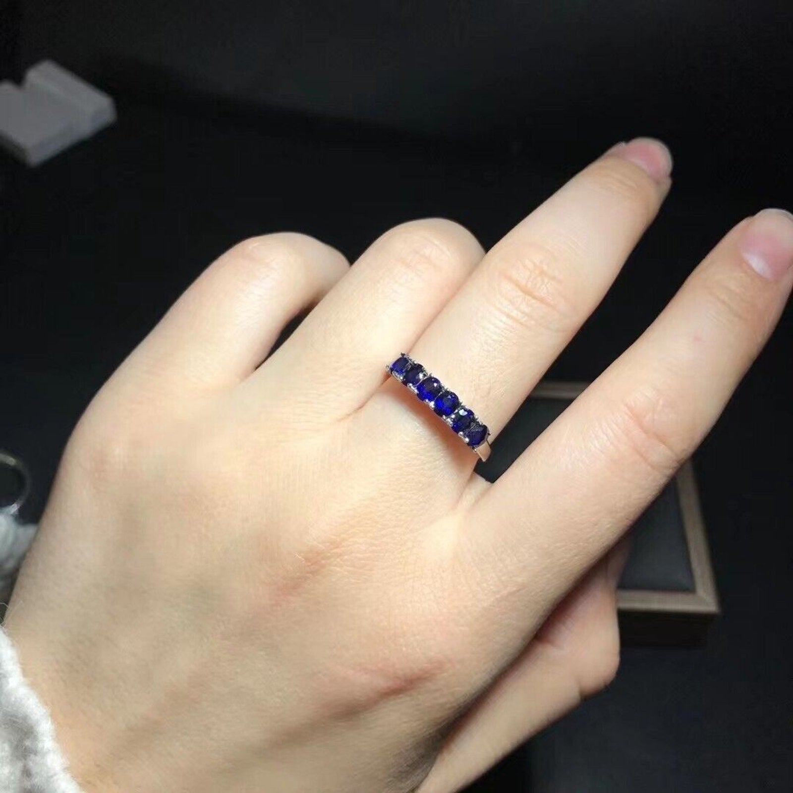 3x4mm Natural Blue Sapphire Band Ring, Genuine Blue Sapphire Band Ring Platinum