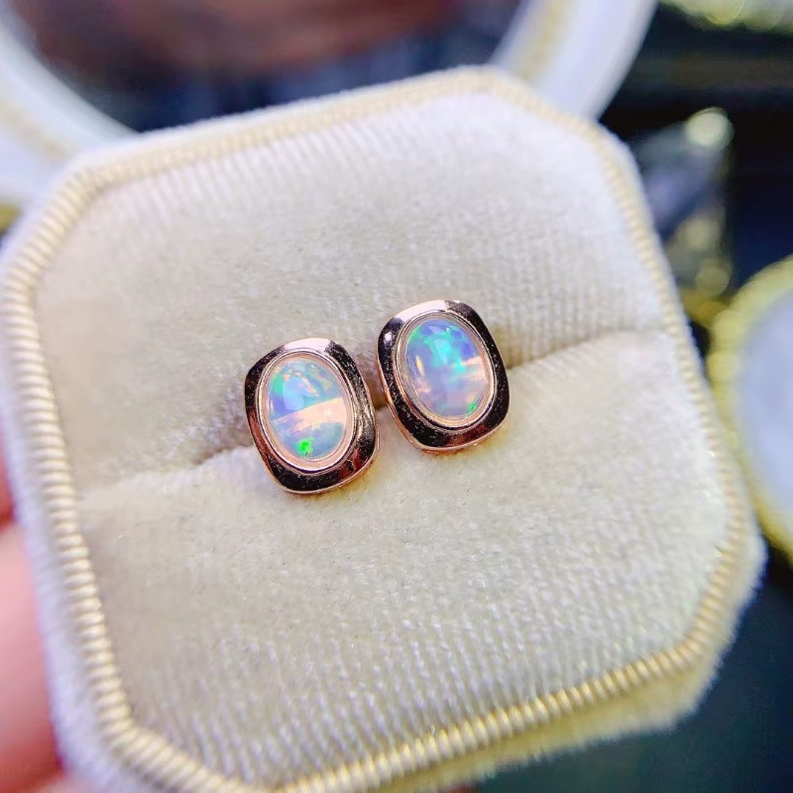 925 Sterling Silver Opal Stud Earrings For Women Fire Opal Earrings 5x7mm