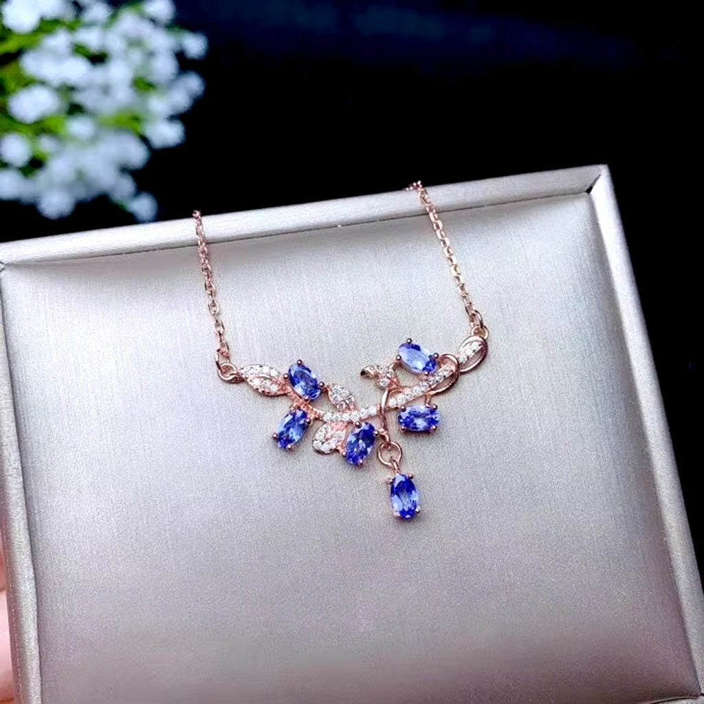 Purple Tanzanite Necklace, Natural Tanzanite Clavicle Chain Necklace For Women