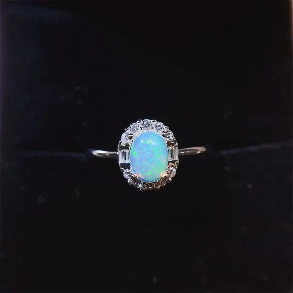 Fire Opal RIng Sterling Silver, Womne's Fire Opal Ring, Dainty Opal Ring 5x7mm