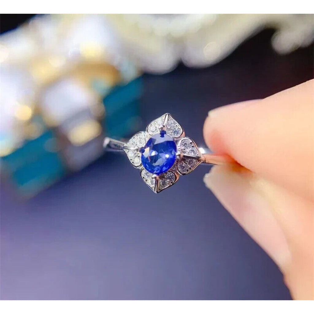 Natural Sapphire Cocktail Ring, Bright Blue Sapphire Ring 925 Sterling Silver