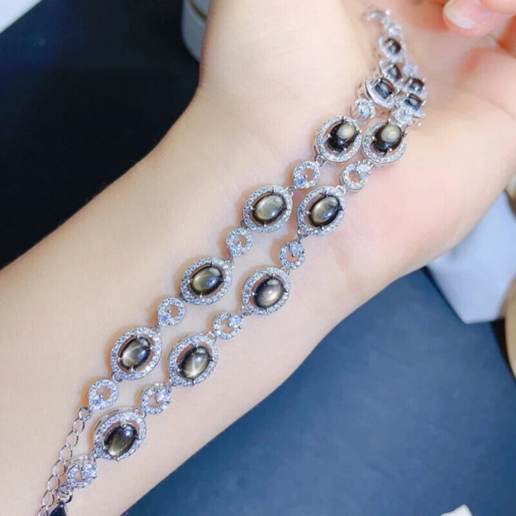 Star Sapphire Bracelet, Natural Star Sapphire Tennis Bracelet 925 Sterling