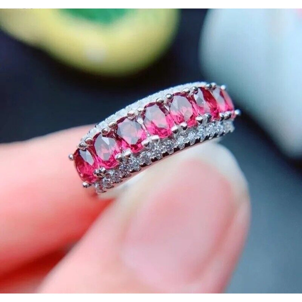 Bright Pink Topaz Band Ring 925 Sterling Silver 3x4mm