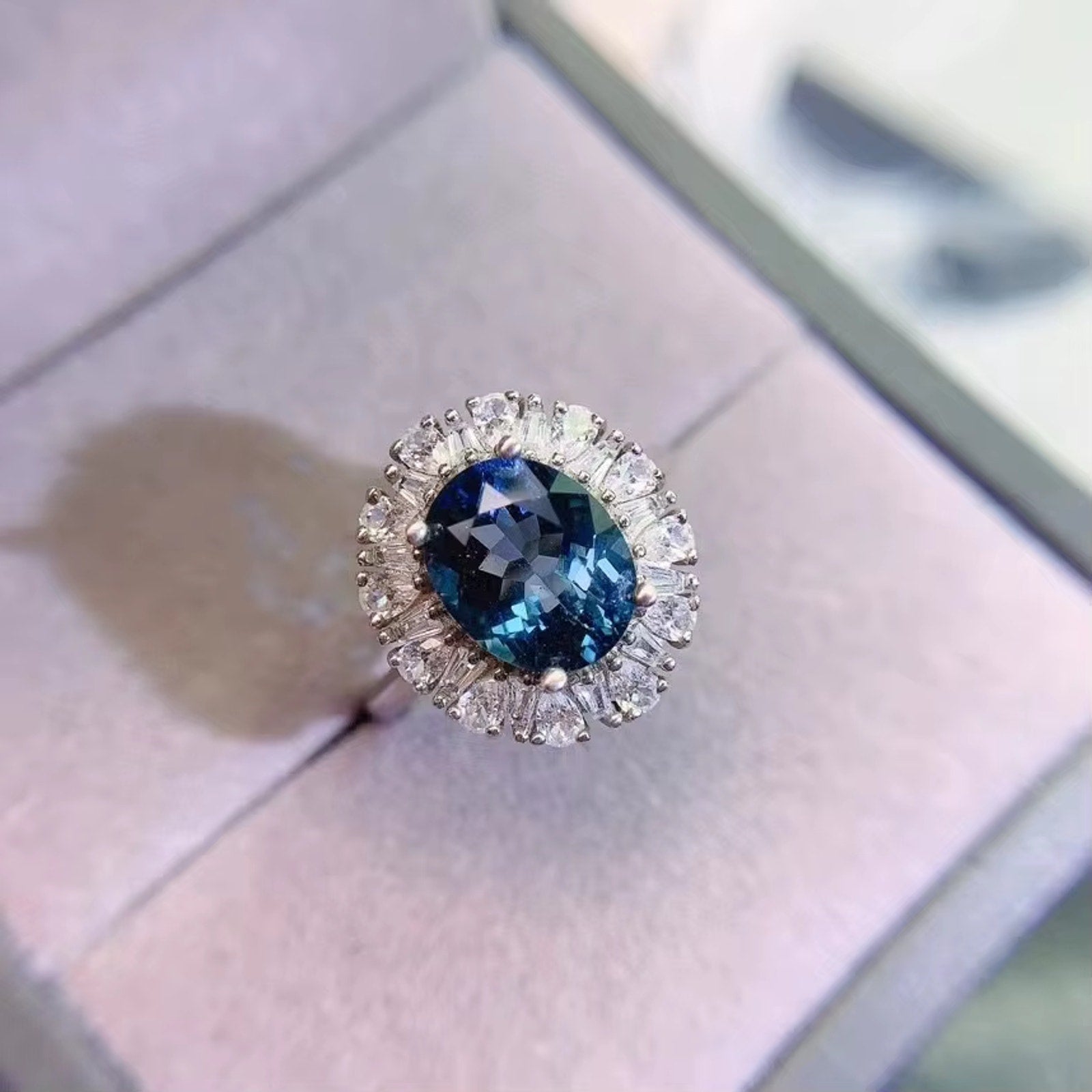 3CT London Blue Topaz Ring 925 Sterling Silver, London Blue Topaz Gemstone Ring