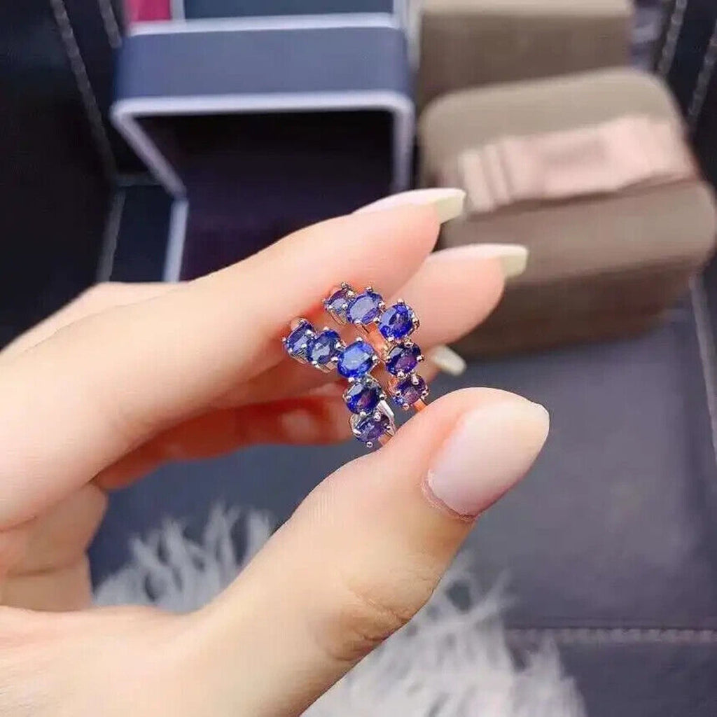 Natural Blue Sapphire Engagement Ring, Sapphire Engagement Ring Sterling Silver