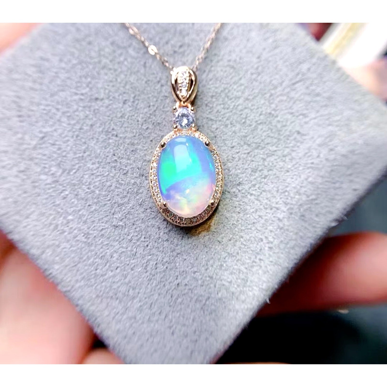 Natural Fire Opal Pendant Necklace, Women's Opal Pendant Necklace 10x14mm