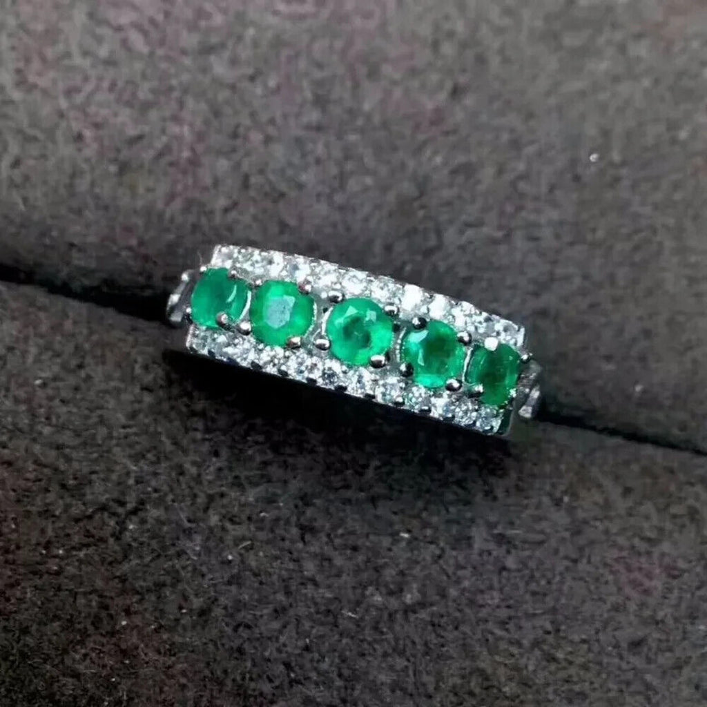 Colombian Emerald Band Ring, Natural Emerald Band Ring 3mm Sterling Silver