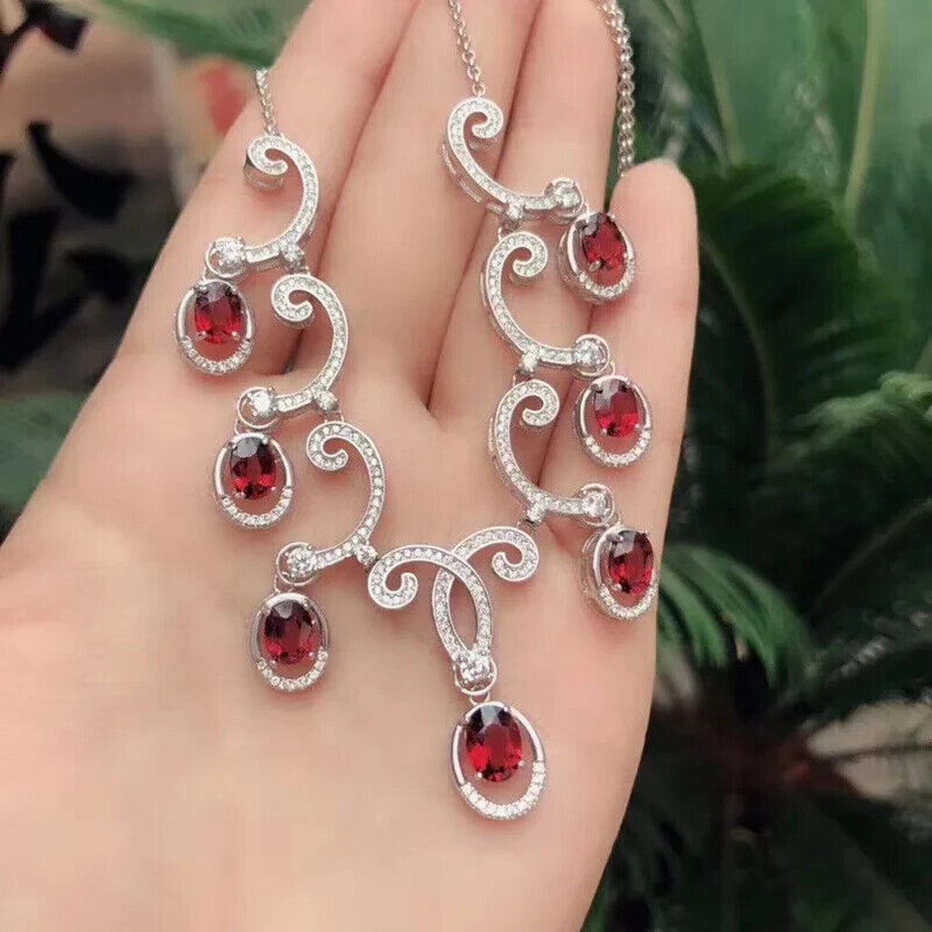 Red Garnet Gemstone Statement Necklace, January Birthstone Red Garnet Necklace