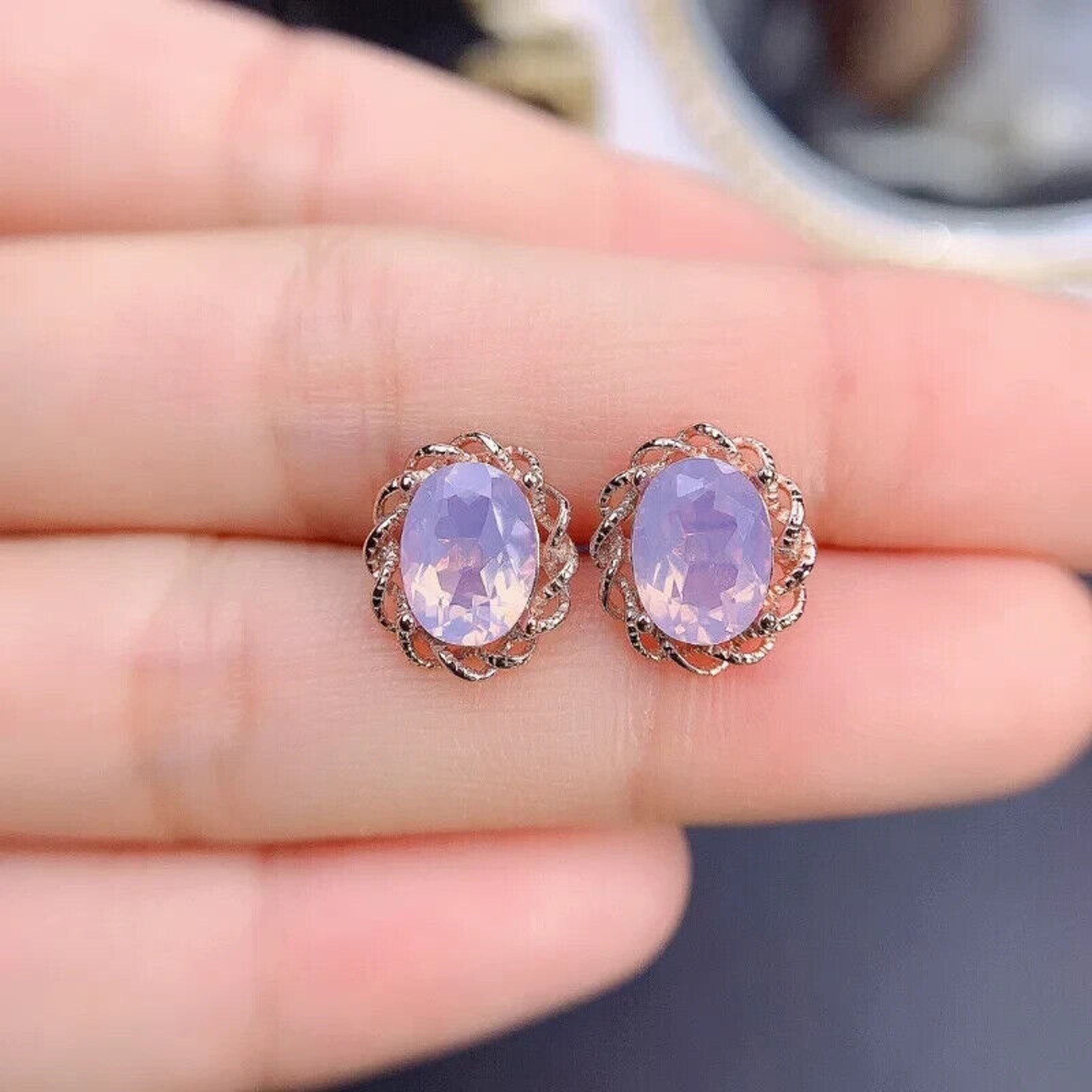 Lavender Amethyst Stud Earrings, Oval Cut Light Purple Amethyst Stud Earrings