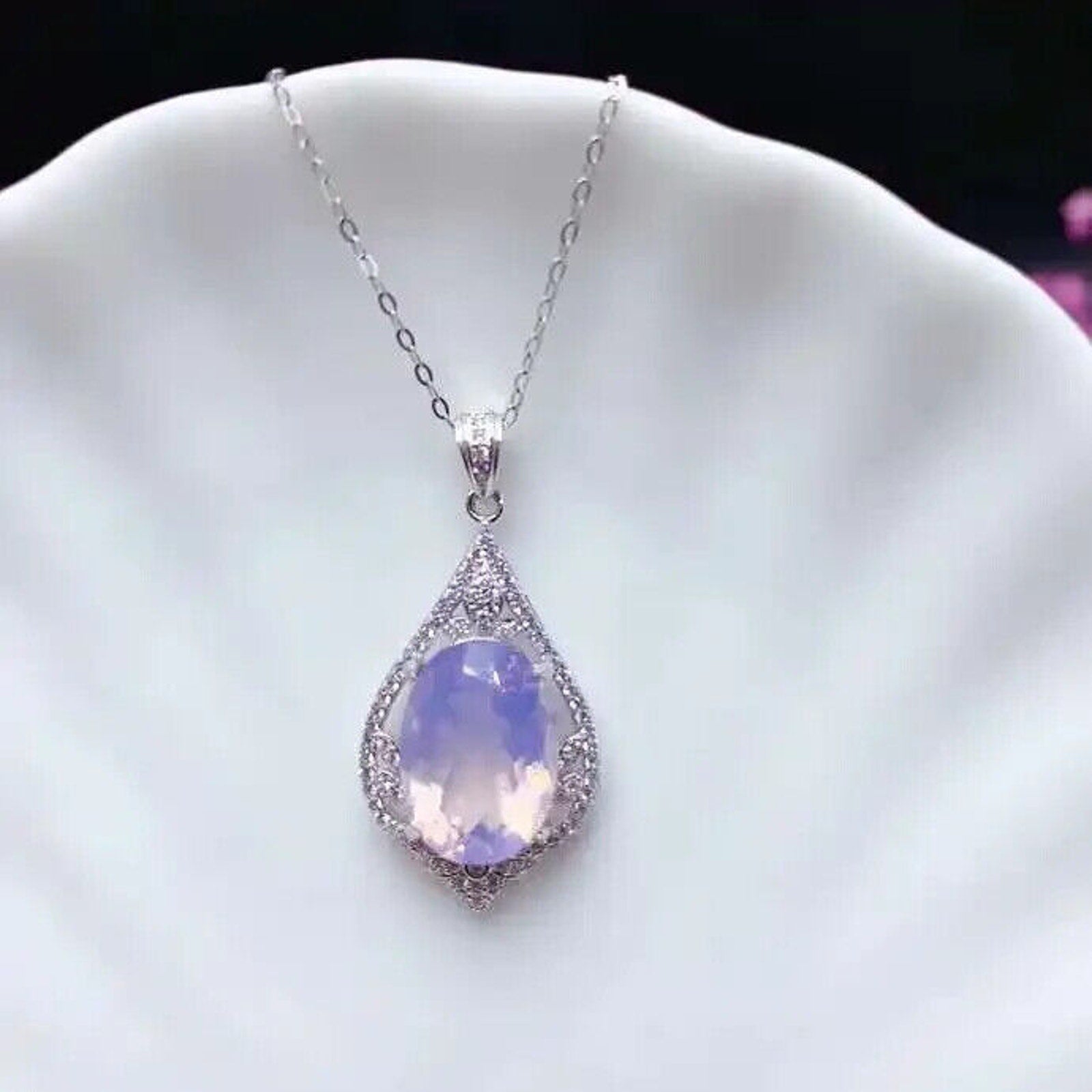 Lavender Amethyst Jewelry Set, Oval Cut Lavender Amethyst Pendant and Ring Set