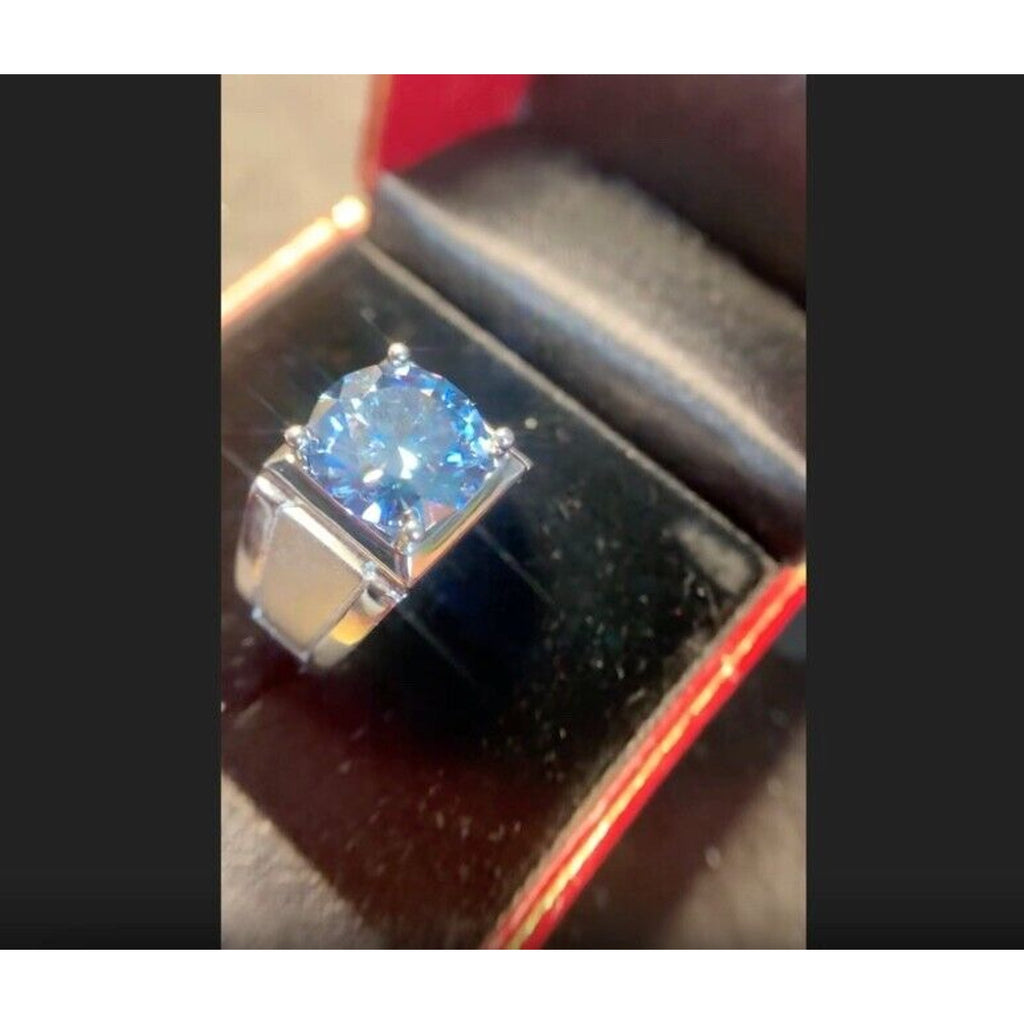 VVS1 5 CT Blue Moissanite Men's Ring, Men's Blue Moissanite Ring 11mm Sterling