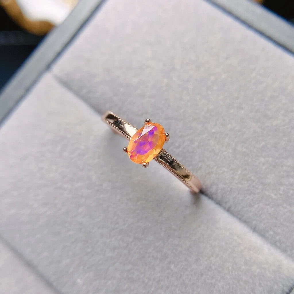 Dainty Orange Fire Opal Cocktail Ring, Natural Orange Fire Opal Gemstone Ring