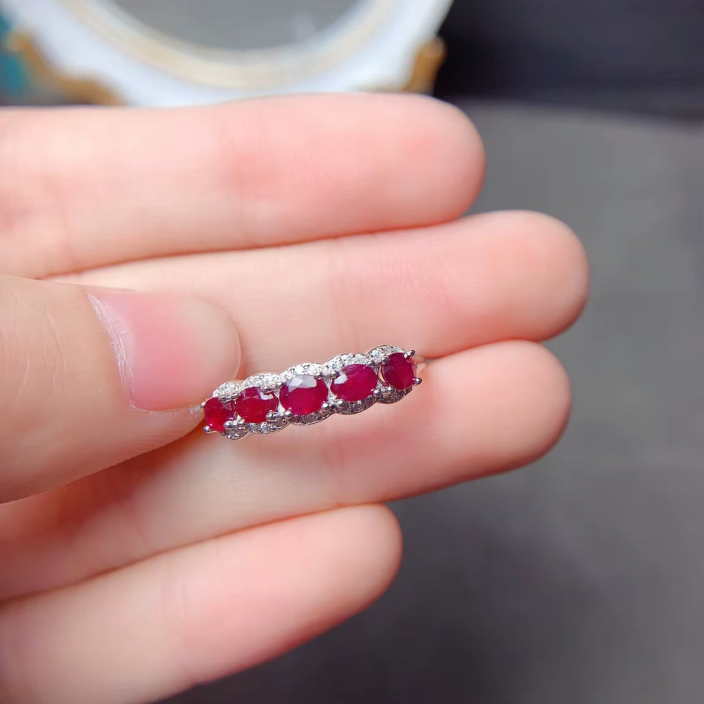 1 Ct Natural Ruby Engagement Awesome Band Ring 925 Sterling Silver