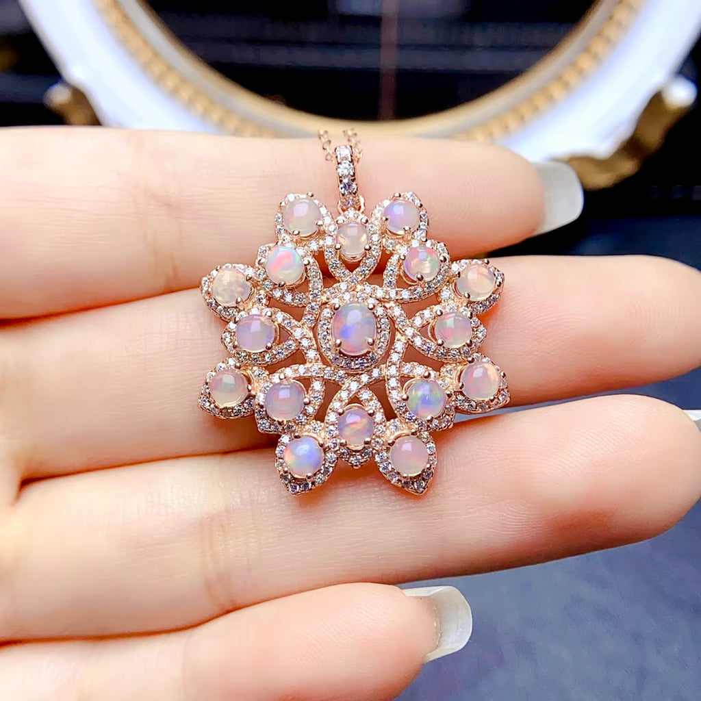 Natural Fire Opal Pendant Necklace Platinum Plated Silver