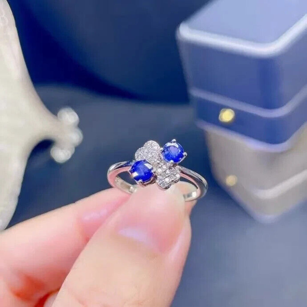 Natural Blue Sapphire Ring 4mm 925 Sterling Silver Sapphire Ring, Blue Sapphire