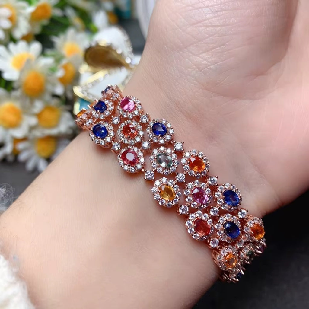 Multicolor Sapphire Bracelet – Natural Gemstone Jewelry in Sterling Silver | Adjustable & Gift-Ready