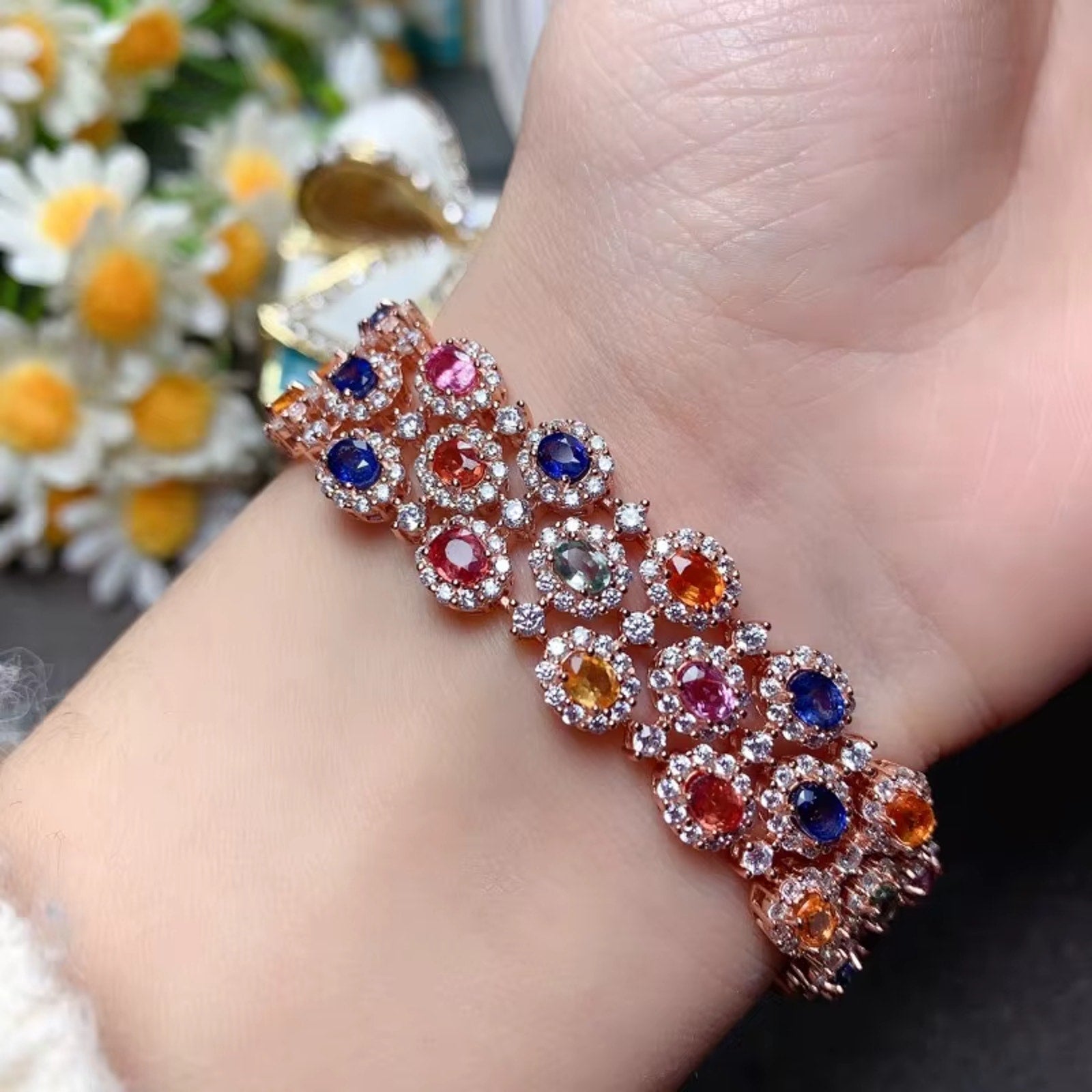 Multicolor Sapphire Bracelet – Natural Gemstone Jewelry in Sterling Silver | Adjustable & Gift-Ready