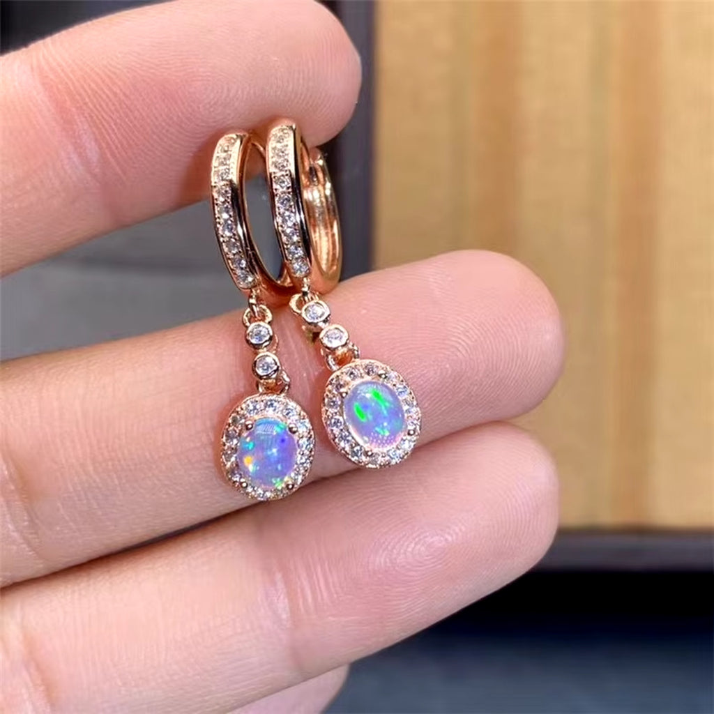 Natural Fire Opal Earrings, Women's Opal Earrings 925 Sterling Silver 4x5mm