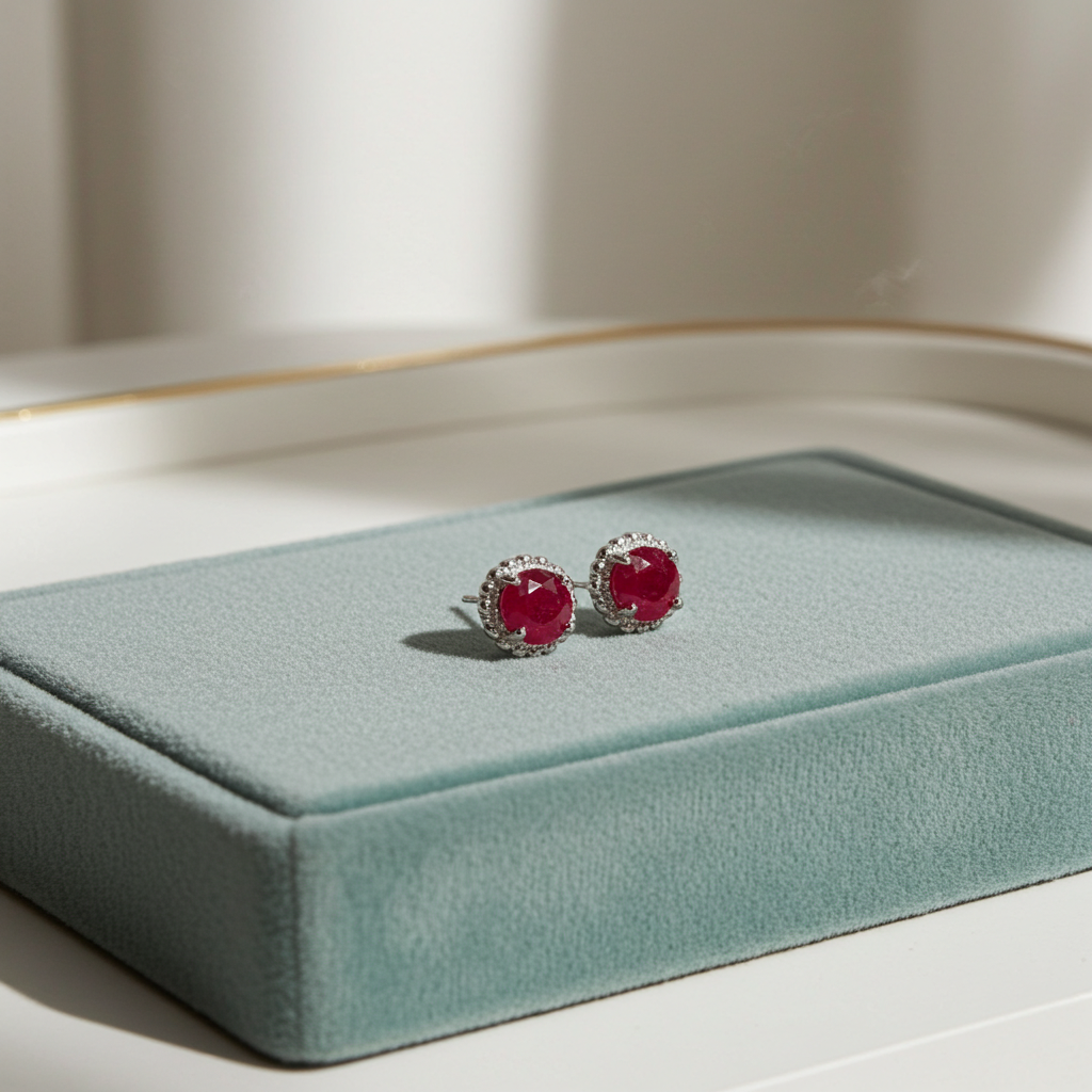 Burma Ruby Stud Earrings Round 5mm