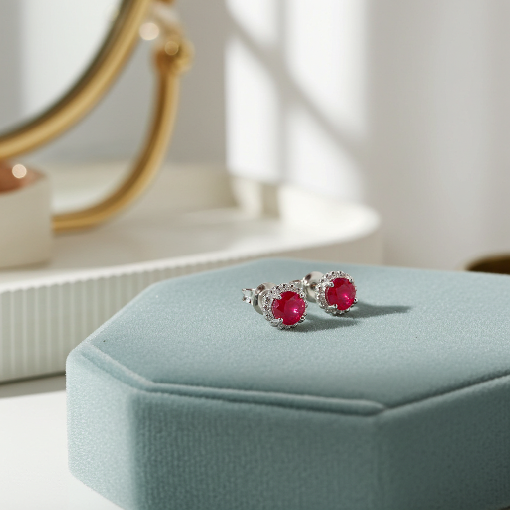 Burma Ruby Stud Earrings Round 5mm