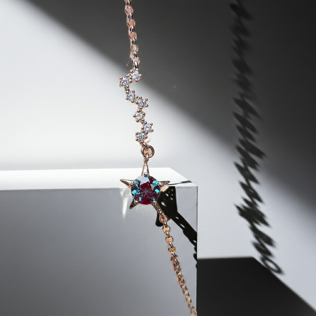 Lab Alexandrite Star Bracelet Round Cut 6mm