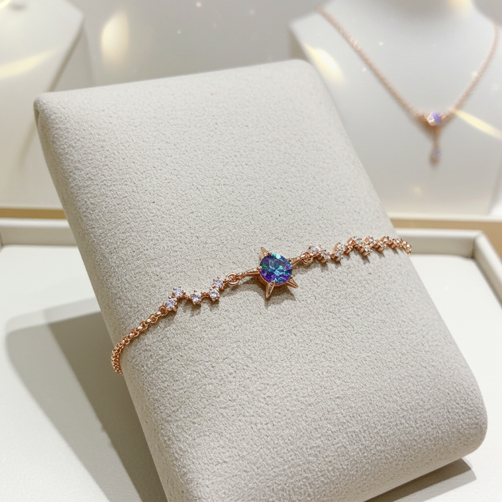 Lab Alexandrite Star Bracelet Round Cut 6mm