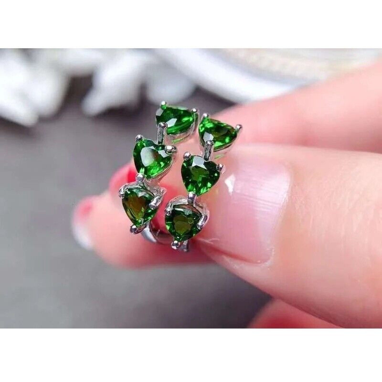 Chrome Diopside Heart Shape Hoop Earrings, Green Gemstone Hoop Earrings 4mm