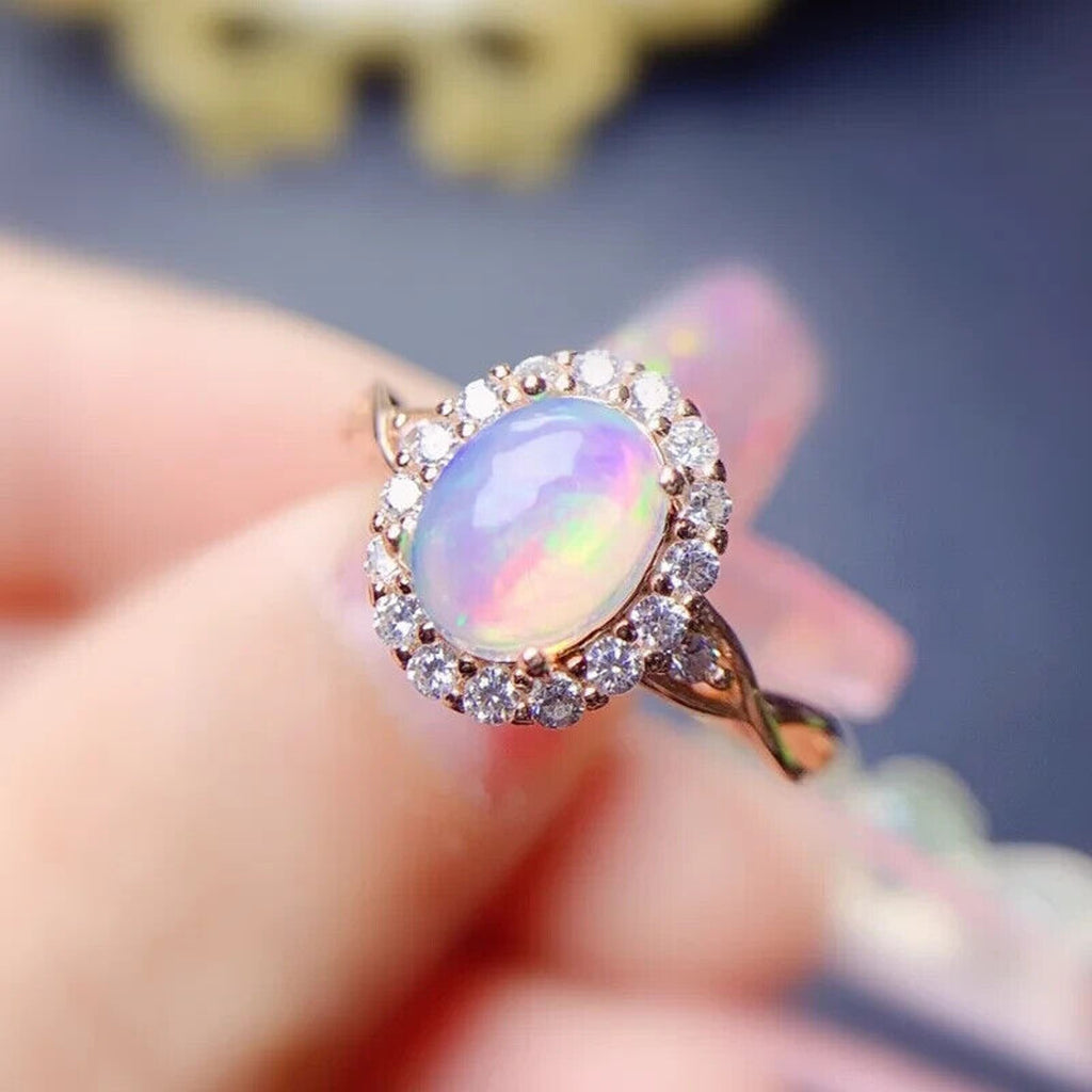 Fire Opal Gemstone Ring 7x9mm 1.1CT, Australian Opal Ring