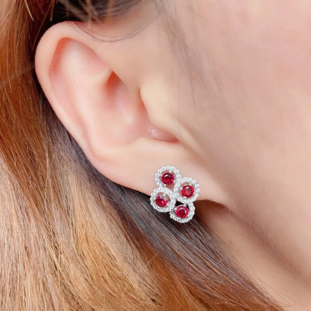 Red Garnet Cluster Stud Earrings, Natural Garnet Cluster Stud Earrings