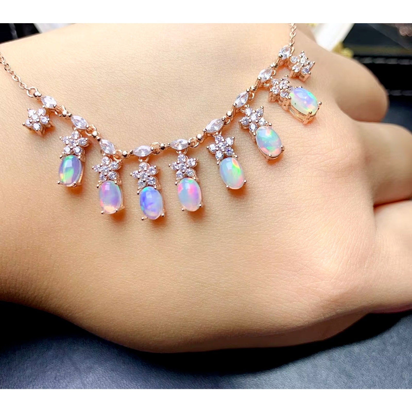 Fire Opal Charm Necklace, Natural Opal Statement Necklace 925 Sterling Silver