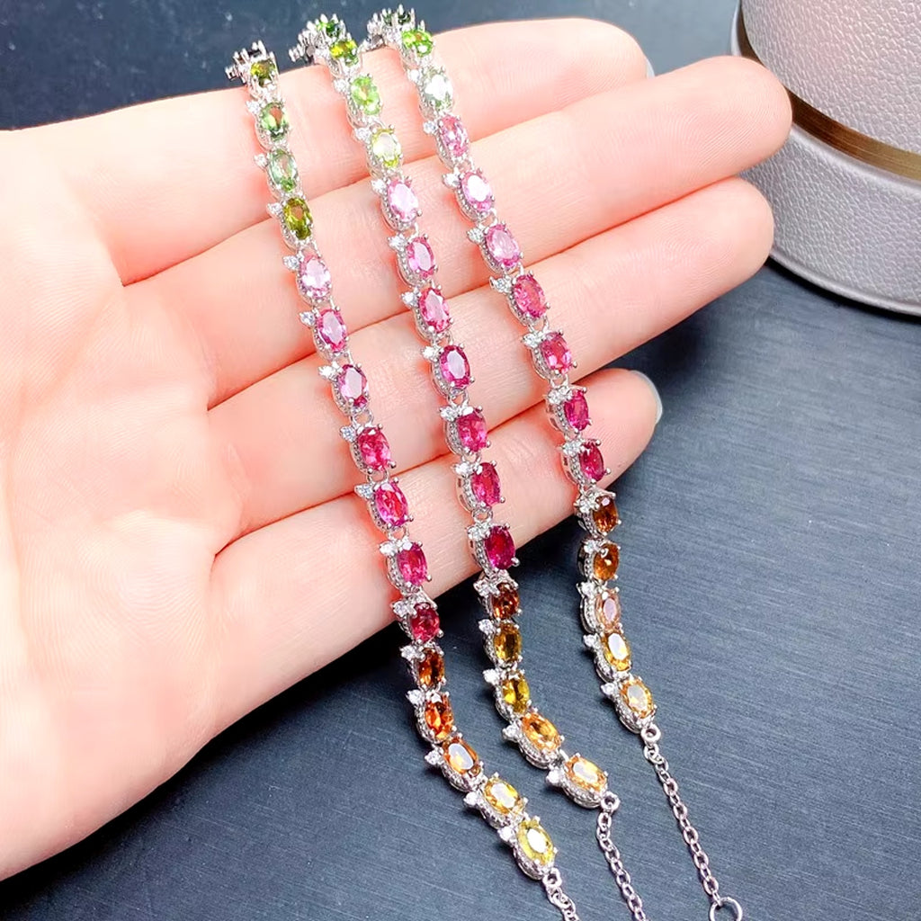 Natural Brazilian Tourmaline Tennis Bracelet, Tourmaline Bracelet 925 Sterling