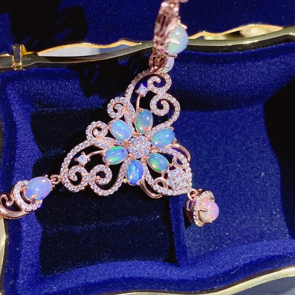 Natural Fire Opal Statement Necklace, Colorful Fire Opal Flower Necklace