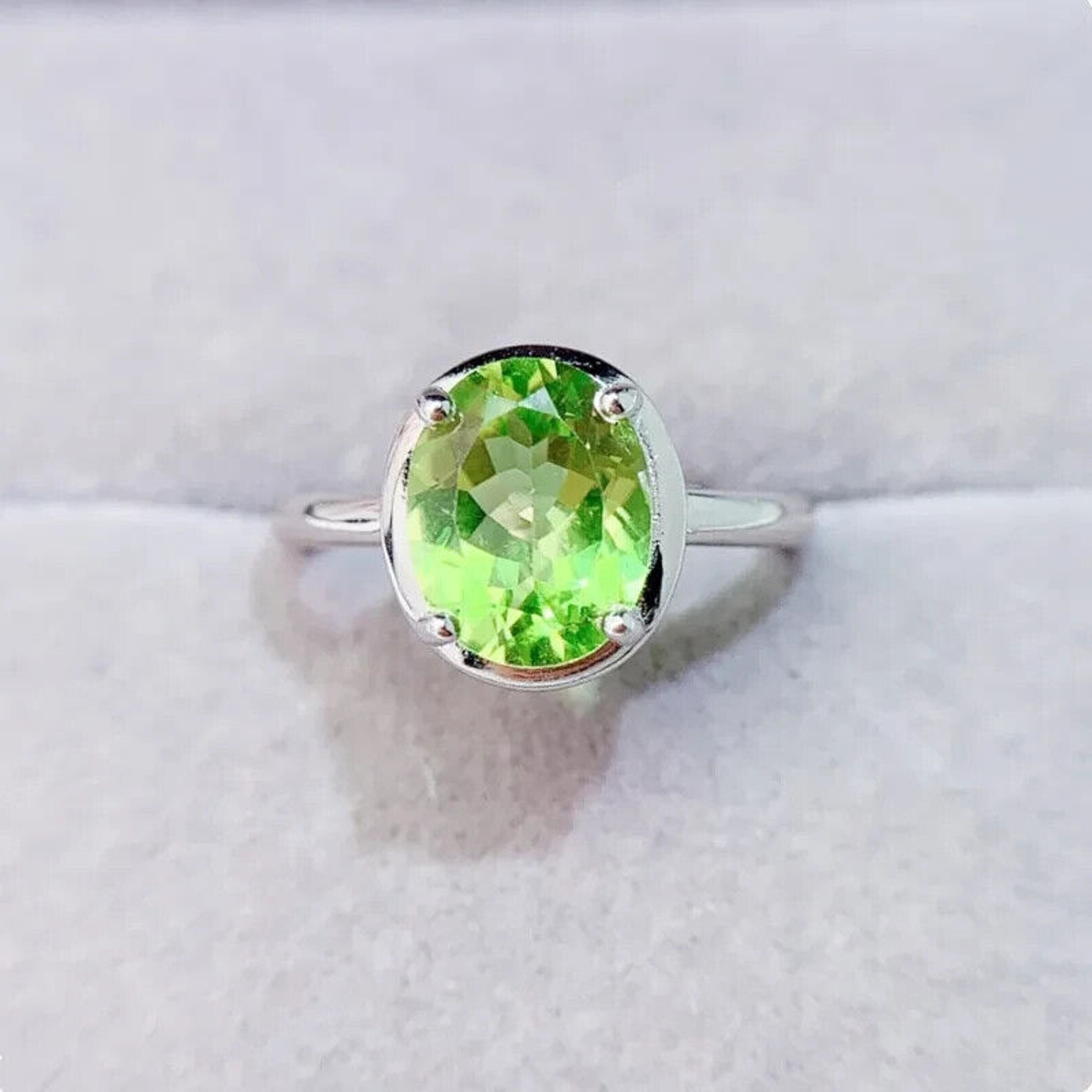 Natural Peridot Gemstone Ring 8x10mm 2.5CT, August Birthstone Peridot Ring