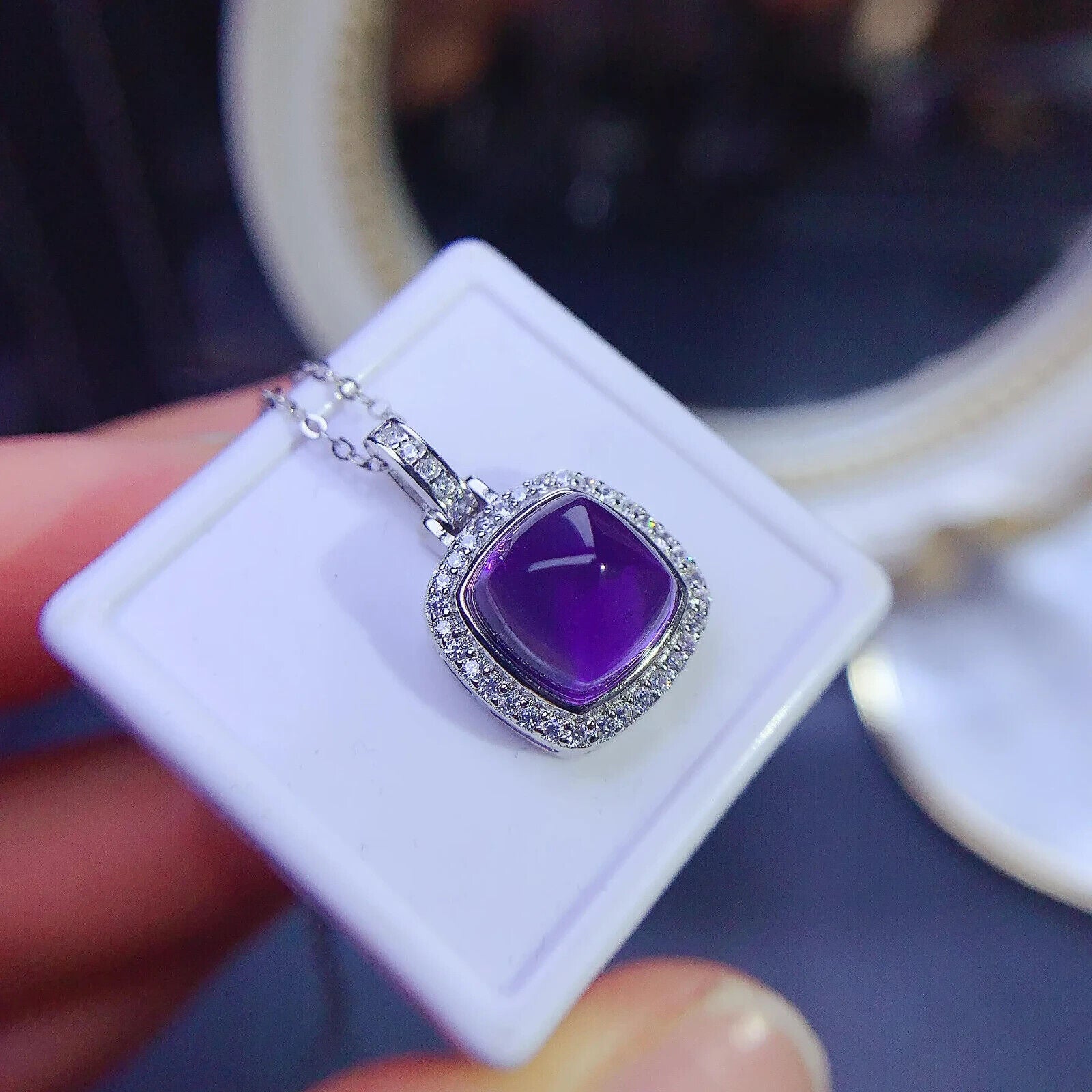 Women's Sugarloaf Amethyst Pendant Necklace, Natural Purple Amethyst Pendant