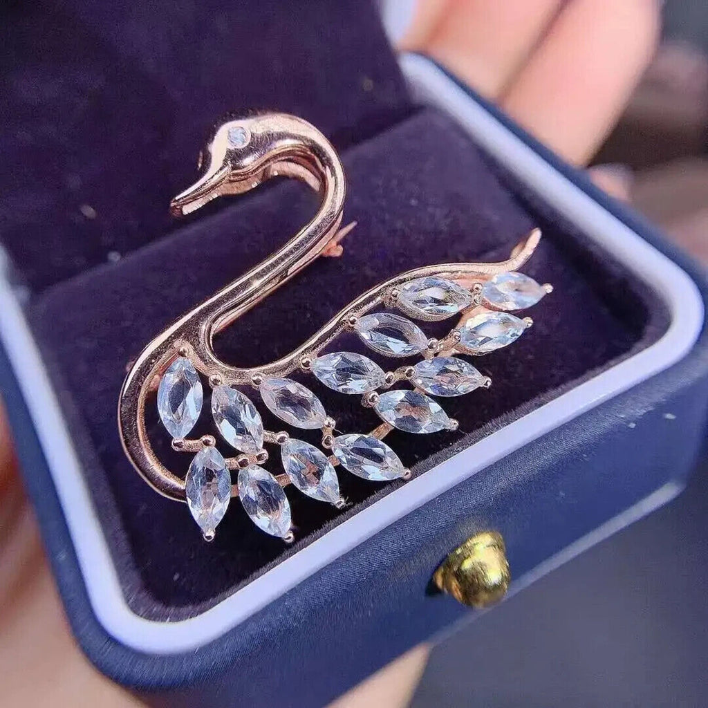 Natural Aquamarine Swan Brooch, Aquamarine Brooch Pin, Swan Brooch