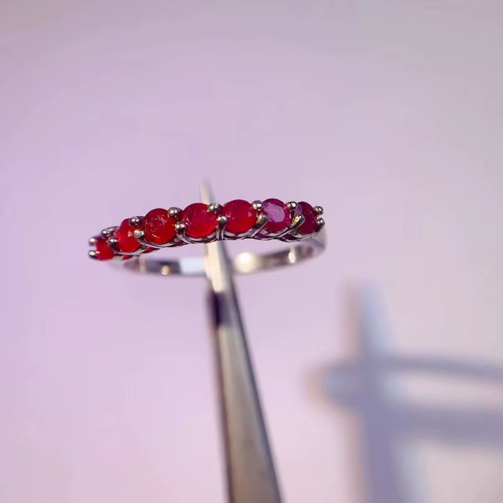 Natural Mozambique Ruby Band Ring 3mm Platinum Plated Sterling Silver
