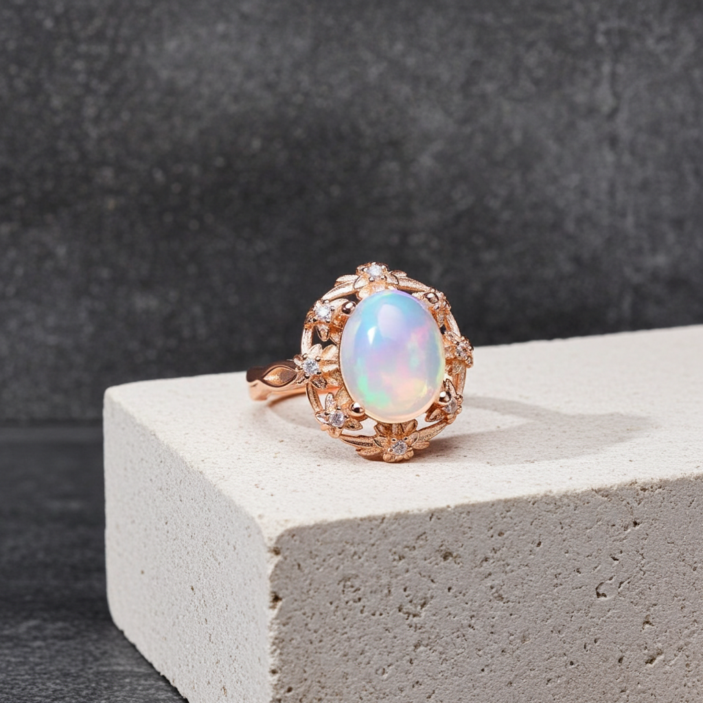 Fire Opal Statement Ring 8x10mm 1.7CT, Natural Fire Opal Ring