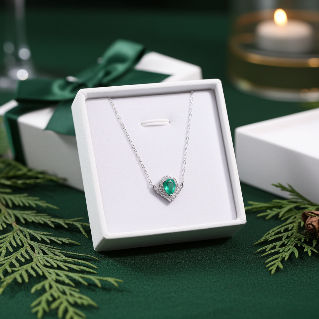 Natural Emerald Teardrop Pendant Necklace 5x7mm