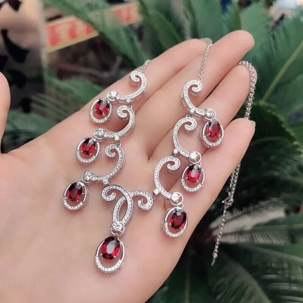 Red Garnet Gemstone Statement Necklace, January Birthstone Red Garnet Necklace