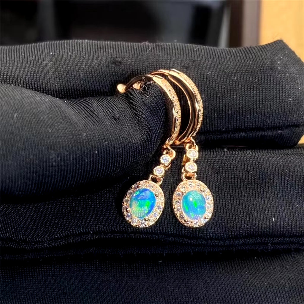 Natural Fire Opal Earrings, Women's Opal Earrings 925 Sterling Silver 4x5mm