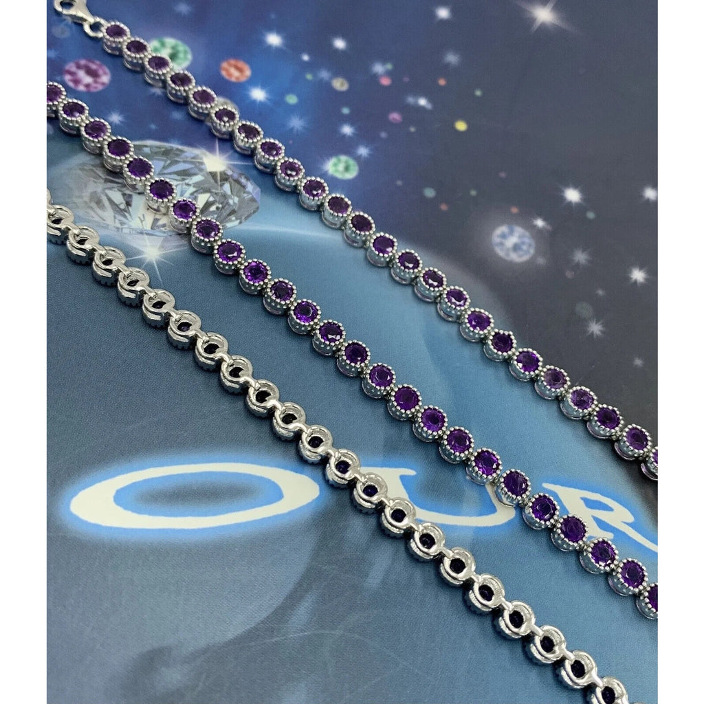 Women's Amethyst Tennis Bracelet, Sterling Silver Amethyst Bracelet