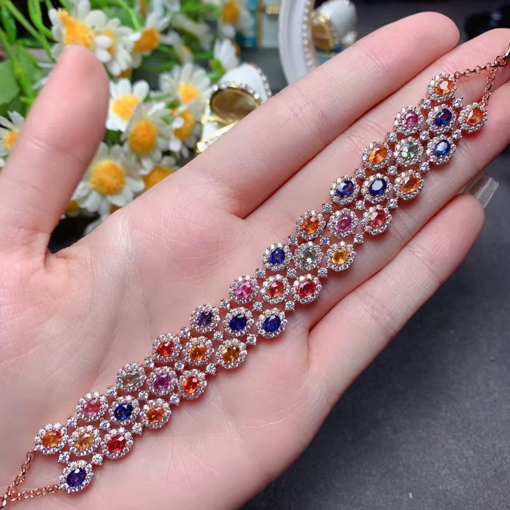Multicolor Sapphire Bracelet – Natural Gemstone Jewelry in Sterling Silver | Adjustable & Gift-Ready