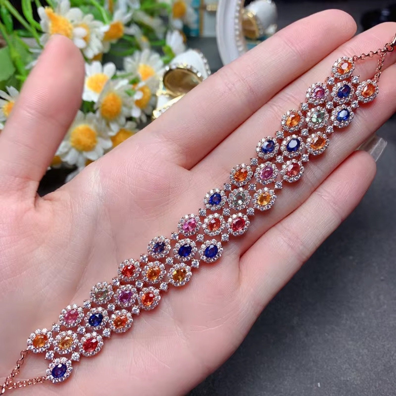 Multicolor Sapphire Bracelet – Natural Gemstone Jewelry in Sterling Silver | Adjustable & Gift-Ready